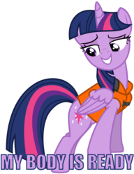 Size: 2516x3275 | Tagged: safe, artist:sketchmcreations, twilight sparkle, alicorn, pony, g4, ppov, female, folded wings, high res, lifejacket, mare, meme, my body is ready, simple background, solo, transparent background, twilight sparkle (alicorn), vector