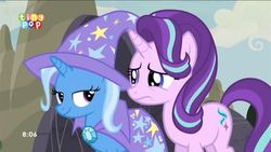 Size: 1142x646 | Tagged: safe, screencap, starlight glimmer, trixie, pony, g4, to where and back again