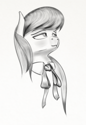 Size: 667x972 | Tagged: safe, artist:drafthoof, octavia melody, earth pony, pony, g4, bust, female, mare, monochrome, neck fluff, portrait, simple background, solo