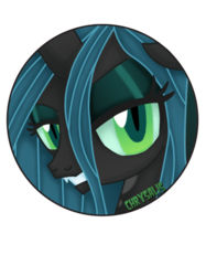 Size: 600x803 | Tagged: safe, artist:brittanysdesigns, queen chrysalis, changeling, changeling queen, g4, bust, button, female, portrait, solo