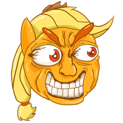 Size: 3000x3000 | Tagged: safe, artist:mrtankhill, applejack, g4, female, food, high res, nightmare fuel, orange, orangejack, smiling, solo