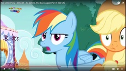 Size: 1600x900 | Tagged: safe, screencap, applejack, rainbow dash, changeling, g4, to where and back again, spoiler, youtube