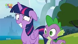 Size: 1267x717 | Tagged: safe, screencap, spike, twilight sparkle, alicorn, pony, g4, my little pony: friendship is magic, to where and back again, twilight sparkle (alicorn)