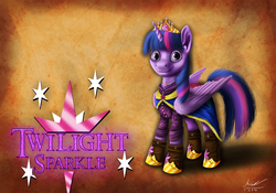 Size: 2000x1400 | Tagged: safe, artist:misiekpl, twilight sparkle, alicorn, pony, g4, clothes, dem eyes, element of magic, female, looking at you, nightmare fuel, signature, smiling, solo, stare, twilight sparkle (alicorn), uncanny valley