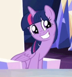 Size: 350x374 | Tagged: safe, screencap, twilight sparkle, alicorn, pony, g4, to where and back again, animated, cropped, cute, eye shimmer, faic, female, gif, grin, sitting, smiling, solo, squee, twiabetes, twilight sparkle (alicorn)