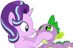 Size: 1008x662 | Tagged: safe, artist:nejcrozi, spike, starlight glimmer, g4, looking at each other, male, ship:sparlight, shipping, simple background, straight