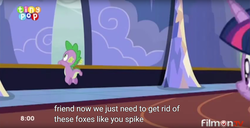 Size: 1900x975 | Tagged: safe, screencap, spike, twilight sparkle, g4, to where and back again, meme, youtube caption