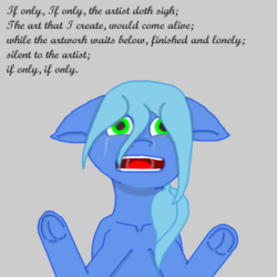 Size: 700x700 | Tagged: safe, artist:planetkiller, oc, oc only, oc:adora belle, pony, bust, crying, floppy ears, frog (hoof), gray background, open mouth, poetry, sad, simple background, solo, trapped, underhoof
