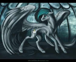 Size: 800x660 | Tagged: source needed, safe, artist:lanteria, oc, oc only, pegasus, pony, solo, spread wings, storm