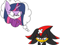 Size: 1192x751 | Tagged: safe, artist:blackmasterelite15, twilight sparkle, anthro, g4, angry, bandage, crossover, crying, male, shadow the hedgehog, sonic the hedgehog, sonic the hedgehog (series), sonicified, thought bubble