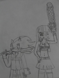 Size: 768x1024 | Tagged: safe, artist:brandonale, twilight sparkle, equestria girls, g4, chainsaw, clothes, cosplay, costume, crossover, dante (devil may cry), devil may cry, edgy, gun, humanized, juliet starling, lollipop chainsaw, male, monochrome, shadow the hedgehog, sonic the hedgehog, sonic the hedgehog (series), sword, traditional art, weapon