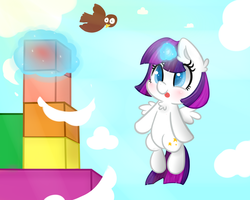 Size: 1024x819 | Tagged: safe, artist:moondreamer16, oc, oc only, oc:twily star, alicorn, bird, pony, alicorn oc, cloud, flying, horn, magic, solo, wings