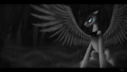 Size: 1920x1080 | Tagged: source needed, safe, artist:sevenada, doctor whooves, time turner, pegasus, pony, ask discorded whooves, g4, bowtie, dark, discorded, discorded whooves, monochrome, race swap, solo, spread wings