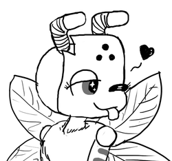 Size: 640x600 | Tagged: safe, artist:ficficponyfic, oc, oc only, insect, pony, wasp, colt quest, bipedal, blushing, cute, cyoa, eyes closed, hand, happy, heart, monochrome, one eye closed, smiling, solo, starry eyes, story included, sun, tongue out, wingding eyes, wings, wink