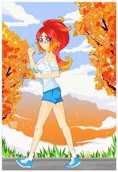 Size: 1280x1872 | Tagged: safe, artist:feekteev, oc, oc only, human, autumn, clothes, humanized, humanized oc, smiling, solo