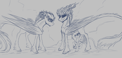 Size: 1280x614 | Tagged: source needed, safe, artist:sevenada, oc, oc only, pegasus, pony, monochrome, sketch