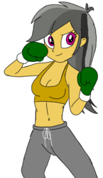 Size: 580x1000 | Tagged: safe, artist:toyminator900, daring do, equestria girls, g4, belly button, boxing gloves, clothes, equestria girls-ified, female, midriff, pants, solo, sports bra, sweatpants
