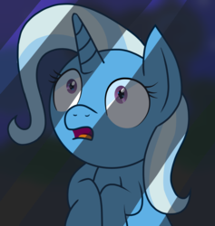 Size: 1637x1724 | Tagged: safe, artist:berrypunchrules, trixie, pony, unicorn, g4, to where and back again, female, hiding, mare, open mouth, solo