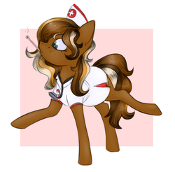 Size: 2113x2080 | Tagged: safe, artist:marsminer, oc, oc only, oc:sticky roll, earth pony, pony, backwards thermometer, clothes, cosplay, costume, fanart, high res, nurse, oc-tober, solo, thermometer