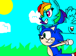 Size: 1021x764 | Tagged: safe, artist:zerothecoolhedgehog, rainbow dash, g4, crossover, male, sonic the hedgehog, sonic the hedgehog (series)