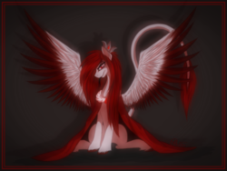 Size: 1600x1200 | Tagged: source needed, safe, artist:sevenada, oc, oc only, pegasus, pony, cloak, clothes, long mane, raised tail, smirk, solo, spread wings, tail, tongue out