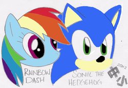 Size: 1576x1092 | Tagged: safe, artist:modrensonic, rainbow dash, g4, crossover, male, sonic the hedgehog, sonic the hedgehog (series)