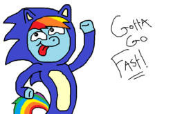 Size: 854x562 | Tagged: safe, artist:spikandfrends, rainbow dash, g4, clothes, cosplay, costume, crossover, kigurumi, male, sonic the hedgehog, sonic the hedgehog (series)