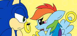 Size: 1250x585 | Tagged: safe, artist:scourgey-ouo, rainbow dash, pony, g4, 1000 hours in ms paint, crossover, interspecies, male, ring, shipping, sonic the hedgehog, sonic the hedgehog (series), sonicdash, straight
