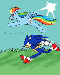 Size: 1270x1572 | Tagged: safe, artist:migueruchan, rainbow dash, g4, crossover, male, sonic the hedgehog, sonic the hedgehog (series)