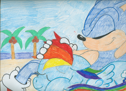 Size: 2340x1700 | Tagged: safe, artist:superdupertails, rainbow dash, g4, crossover, male, sonic the hedgehog, sonic the hedgehog (series), traditional art