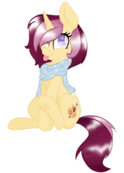 Size: 757x1054 | Tagged: safe, artist:cyanyeh, oc, oc only, oc:lannie lona, clothes, commission, scarf, sitting, solo, tongue out, ych result