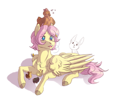 Size: 1920x1655 | Tagged: safe, artist:1an1, angel bunny, fluttershy, chicken, pegasus, pony, g4, butterscotch, male, rule 63, simple background, stallion, white background