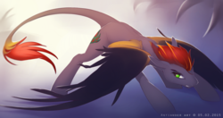 Size: 1280x675 | Tagged: safe, artist:antiander, oc, oc only, oc:tan-dreamstiller, dracony, hybrid, colored wings, female, leonine tail, looking back, mare, solo, spread wings, wings