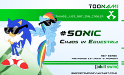 Size: 600x364 | Tagged: safe, artist:jpreckless2444, artist:snicket324, rainbow dash, pegasus, pony, g4, crossover, duo, male, sonic the hedgehog, sonic the hedgehog (series), sunglasses, toonami, traditional art