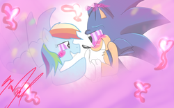 Size: 1600x1000 | Tagged: safe, artist:parumeworld, rainbow dash, g4, crossover, love poison, male, sonic the hedgehog, sonic the hedgehog (series)
