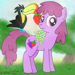 Size: 1000x1000 | Tagged: safe, artist:bvsquare, berry punch, berryshine, bird, keel-billed toucan, pony, toucan, g4