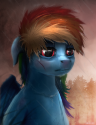 Size: 1480x1920 | Tagged: safe, artist:kaine, rainbow dash, g4, cut, female, rain, sad, solo