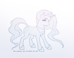 Size: 1181x919 | Tagged: source needed, safe, artist:antiander, princess luna, pony, unicorn, g4, female, lineart, looking at you, monochrome, solo, wip