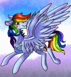 Size: 1000x1080 | Tagged: safe, artist:brainiac, rainbow dash, pegasus, pony, g4, female, flying, full body, large wings, mare, solo