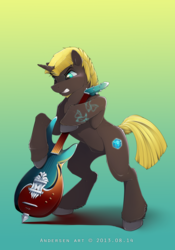 Size: 1996x2847 | Tagged: dead source, safe, artist:antiander, oc, oc only, pony, unicorn, guitar, mohawk, solo