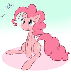 Size: 2449x2527 | Tagged: safe, artist:akainu_pony, pinkie pie, butterfly, g4, female, high res, simple background, solo