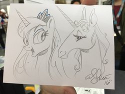 Size: 1024x768 | Tagged: safe, artist:andy price, princess luna, g4, amalthea, crossover, monochrome, signature, the last unicorn, traditional art