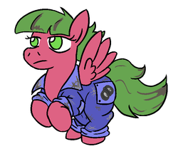 Size: 673x562 | Tagged: safe, artist:jargon scott, oc, oc only, oc:low rider, pegasus, pony, clothes, green eyes, jumpsuit, mechanic, solo