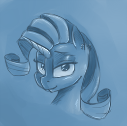 Size: 731x726 | Tagged: safe, artist:post-it, rarity, g4, bust, colored sketch, female, monochrome, smiling, solo