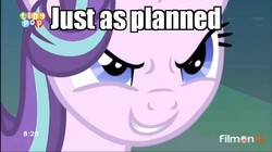 Size: 656x368 | Tagged: safe, edit, edited screencap, screencap, starlight glimmer, g4, to where and back again, death note, female, image macro, just as planned, meme, solo