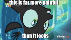Size: 400x225 | Tagged: safe, edit, edited screencap, screencap, princess cadance, queen chrysalis, changeling, changeling queen, g4, to where and back again, adoracreepy, animated, cocoon, creepy, cute, cutealis, female, gif, image macro, meme, queen twistalis, tiny pop