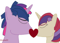 Size: 1024x732 | Tagged: safe, artist:rmzero, moondancer, twilight sparkle, g4, dusk shine, eyes closed, female, half r63 shipping, heart, kissing, male, rule 63, ship:duskdancer, ship:twidancer, shipping, straight