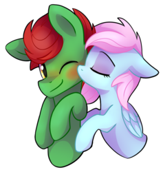 Size: 819x863 | Tagged: safe, artist:artoftheghostie, oc, oc only, oc:night light, oc:nox, pony, blushing, duo, kissing, male, noxlight, oc x oc, shipping, straight