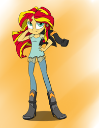 Size: 1872x2400 | Tagged: safe, artist:gorgeouspony, sunset shimmer, equestria girls, g4, my little pony equestria girls: friendship games, boots, clothes, cute, female, high res, intro, jacket, leather, leather jacket, pose, shimmerbetes, solo