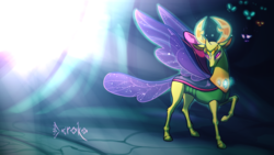 Size: 1920x1080 | Tagged: safe, artist:deroko, thorax, changedling, changeling, pony, g4, to where and back again, awesome, changeling king, epic, eyes in the dark, glowing eyes, handsome, king thorax, magic, male, raised hoof, solo focus, stallion, that was fast